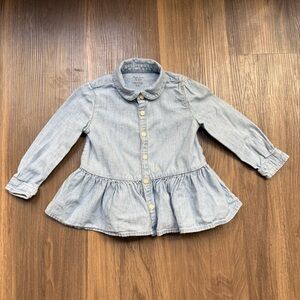Ralph Lauren Kids Chambray Denim Peplum Shirt Anchor Embroidered Size 12M